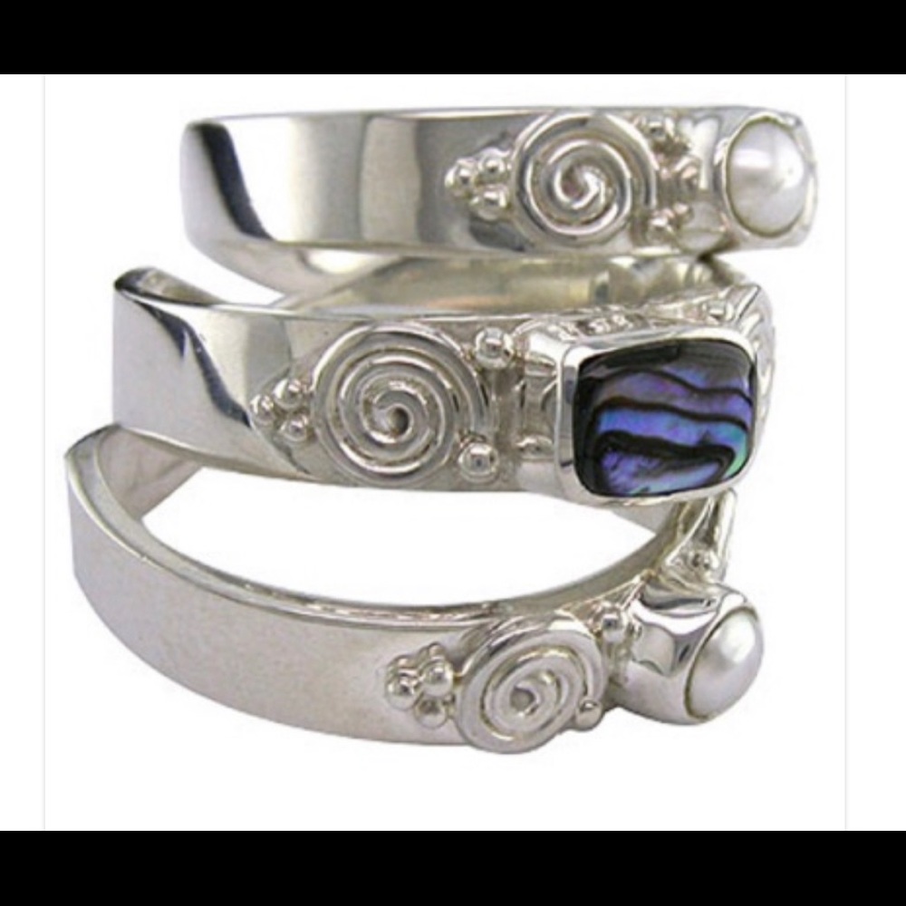 SAJEN-Pearl and Paua Shell Stack Sterling Rings